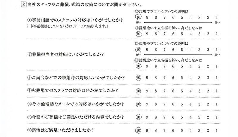 アンケート用紙
